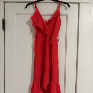 Elegant Red Faux Wrap Dress